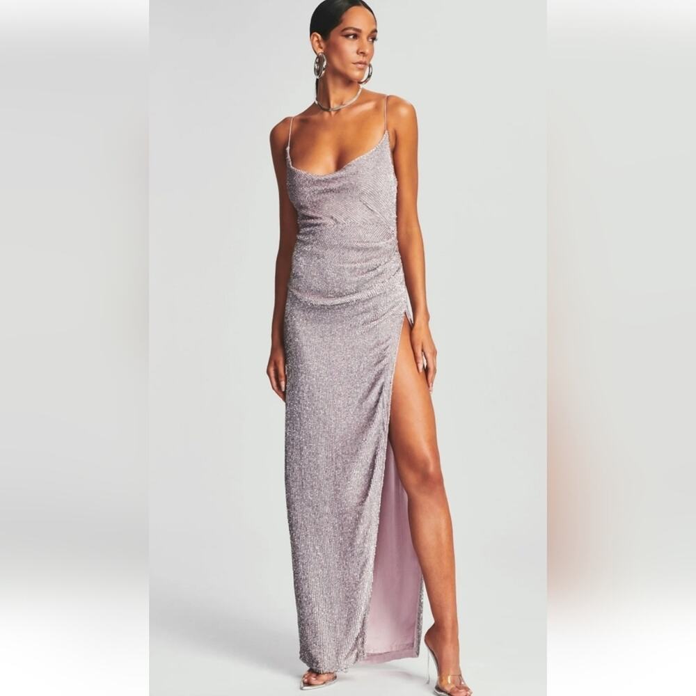 Retrofete Katya Dress in Dusty Lilac Size XL Maxi Sequins Cowl Neck Sleeveless